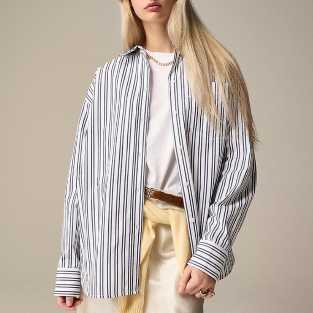 J Crew Etienne oversized shirt in striped cotton poplin XS timeless old money